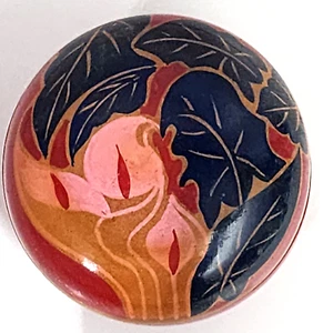 Vintage Wooden Round 3" Calla Lily Trinket / Ring Box 60's/70's - Picture 1 of 11