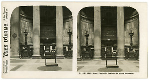 Stereo, Italie, Rome, Panthéon, tombeau de Victor Emmanuel Vintage stereo card -