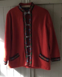 Vintage 60er Jahre 100% Wolle rot Nordic Jacke Lappland bestickt Folk - Bild 1 von 9