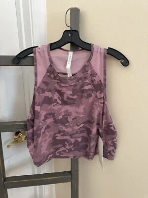 NUEVO Camiseta sin mangas recortada Lululemon Sculpt camuflaje rosa topo talla 10 nueva con etiquetas Foto 1 de 4