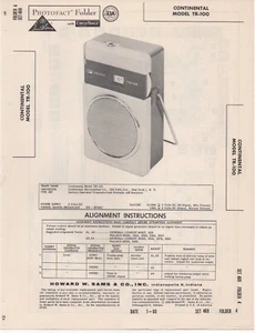 1960 CONTINENTAL TR-100 TRANSISTOR RADIO SERVICE MANUAL PHOTOFACT schematic AM - Picture 1 of 1