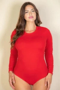 Plus solid long sleeve round neck bodysuit - Picture 1 of 3