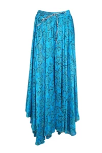 Boho Gypsy Hippy Long Skirt Uneven Full Flare Silk Printed BEACH Maxi Skirts ML