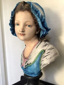 Vintage Grinam Niam Paris French Peasant Girl Bust Sculpture, 18" T, 10 1/2" W - Picture 1 of 10
