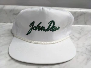 VINTAGE HUT VERSTELLBAR JOHN DEERE SCHRIFT KURSIV weiß geflochtenes Seil TRAKTOREN JD - Bild 1 von 18