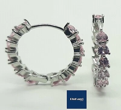 Orecchini Donna a cerchio 2.3 cm in argento 925 cuori zirconi rosa - Immagine 1 di 4