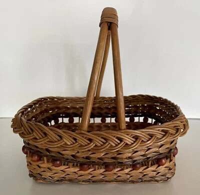 VTG Woven Wicker Basket w/ Handle Decor Design Multi-Purpose ~ 12”x11”x11”H - Image 1 of 4