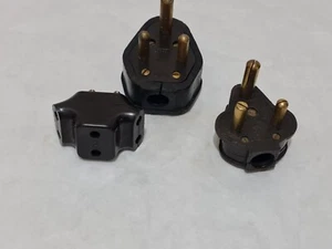 Retro vintage Brown 3 pcs Round  Unfused Brown Bakelite Plug rubber clad +others - Picture 1 of 21