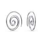 Boho Swirl Wire Spiral Hoop Threader Earrings .925 Sterling Silver