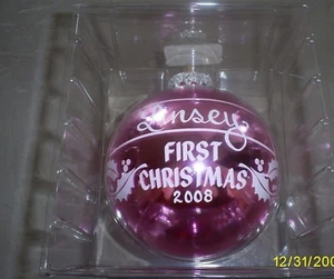 First CHRISTMAS Ornament Bulb Pink LINSEY 2008 Bronner's Glass - Picture 1 of 2