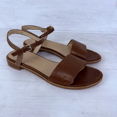 Sandalias de Cuero Stuart Weitzman Talla 11.5 Marrón Correa de Tobillo Retorcida Planas Clásicas Foto 1 de 4
