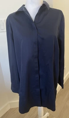 Chico’s 无铁 100% 棉,尺寸 2.5 海军蓝长袖纽扣束腰上衣经典 — 第 1/4 张图片