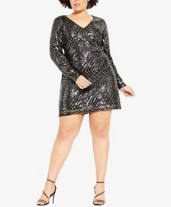 CITY CHIC Bright Lights Sequin Party DRESS Size 16 S BRAND NEW Gunmetal Mini - Picture 1 of 7