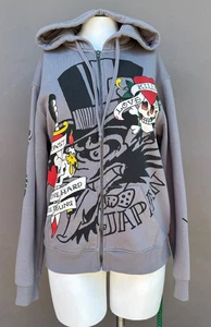 Ed Hardy Christian Audigier Hoodie Gray Y2K Logo M Full Zip Japan Tattoo Art - Picture 1 of 20