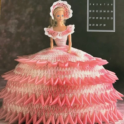 Annies Attic Fashion Doll Dress Gown Miss February 1991 Crochet Pattern Leaflet - Image 1 of 4