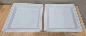 Le Creuset Set/2  Stoneware 8.25" Square Appetizer/Dinner Plates  WHITE NWT - Picture 1 of 4