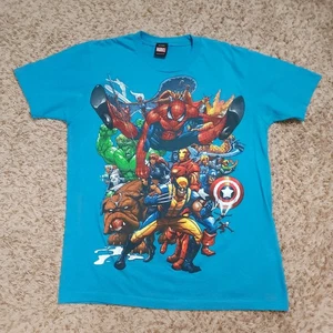Camisa azul manga corta XL serigrafiada de personajes del Universo Marvel para hombre - Imagen 1 de 5