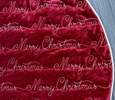 Christmas Tree Skirt Red Velvet With Gold Stitching - Image 1 of 4