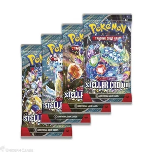Pokemon Stellar Crown Sealed Booster Packs (X4) - Full Art Set - Foto 1 di 1