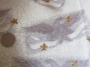 PATRIOTIC Vintage EAGLES STARS On CREAM CRACKLE 1990's COTTON Fabric - 1 yd - Picture 1 of 2
