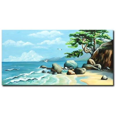 NOVAARTE Acryl Bild Gemälde Meer Modern Küste Baum Malerei Felsen Kunst ORIGINAL - Bild 1 von 4