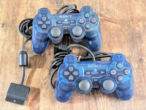 Lot of 2 Sony PS2 Wired Controller OEM DualShock PlayStation 2 Clear Blue - Picture 1 of 6