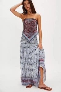 Free People Fp One Ravenna Printed Convertible Maxi Skirt Smocked Dress New L - Picture 1 of 12