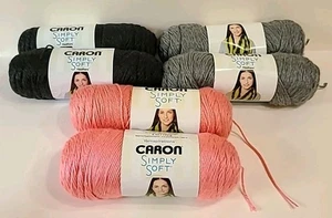 6 Caron Simply Soft Heather Grey Heather, Strawberry, Charcoal Heather - Bild 1 von 9