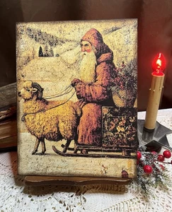 Rustic Santa, Sheep, Old Fashioned Christmas, Handcrafted Plaque / Sign #1 - Picture 1 of 3