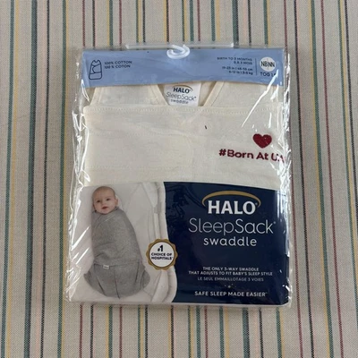 HALO SleepSack Swaddle Newborn Baby Birth-3 Months Cotton White Hospital Gift - Image 1 of 4