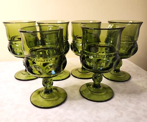 6 calici vintage Indiana Kings corona avocado vetro verde impronta pollice o8 - Foto 1 di 5