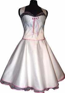 Vestido de novia años 50 para enaguas blanco gris rosa acento con puntos - Imagen 1 de 3