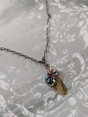 Collar vintage cadena plata esterlina natural MOP abulón perla racimo de cuentas Foto 1 de 4