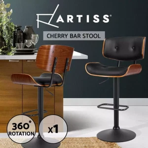Artiss Bar Stools Kitchen Dining Chairs Gas Lift Stool Leather All Black - Picture 1 of 9