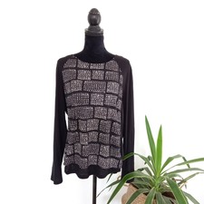 Trenery Black & White Long Sleeve Patterned Top Women's Size XL