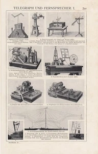 Lithografie 1926: Telegraph und Fernsprecher I/II. Telegraf Funk Antenne - Bild 1 von 2