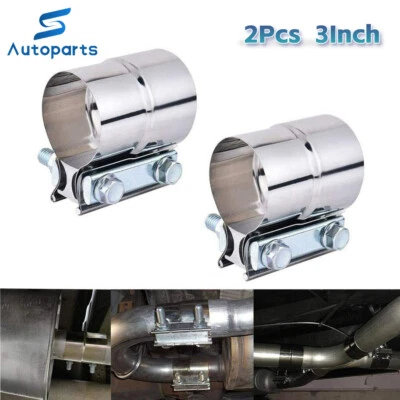 2PCS 3inch" Lap Joint Exhaust Band Clamp Muffler Sleeve Coupler Stainless Steel - Image 1 of 4