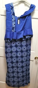 Afripride Off-Shoulder 1-Shoulder Dress - Blue Floral Medalions w/ Pearls - 5XL - Picture 1 of 5