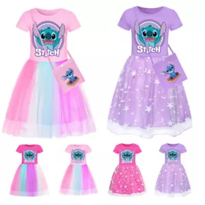 Kids Girls Stitch Rainbow Stars Tulle Princess Party Fancy Tutu Dress With Bag - Picture 1 of 30