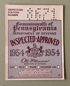 Rare Original 1954 PA Pennsylvania Inspection Sticker, New, 71-years-old - Picture 1 of 2