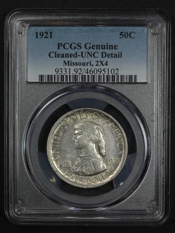 1921 2x4 Missouri Commemorative Silver Half Dollar PCGS UNC Detail - Cleaned Cover