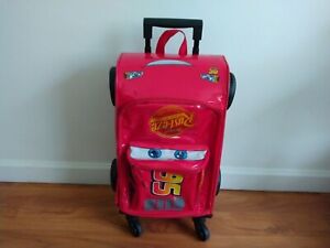 Disney Pixar CARS Lightning McQueen Rolling Luggage Suitcase Car 3D Wheels