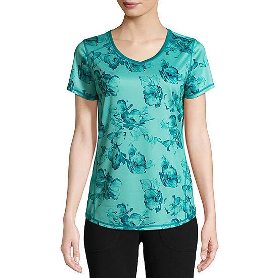 Nueva con etiquetas Camiseta St. John's Bay Active Quick-Dri Floral Manga Corta PM PETITE MEDIUM Foto 1 de 1