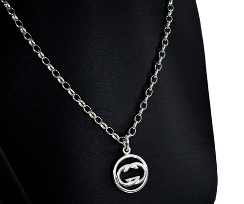 ️ Collana con Ciondolo Originale GUCCI INTERLOCKING G LOGO ARGENTO STERLING 925