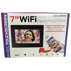 SYLVANIA 7" Wi-Fi Digital Picture Frame Mobile App Touchscreen High Resolution - Picture 1 of 2
