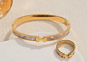 Damen-Armreif mit H - Buchstabe, Edelstahl K18 Gold, Silber, Rose Gold - Bild 1 von 12