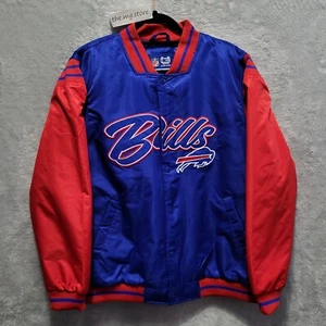 Ultra Game NFL Bufallo Bills Satin Bomber Jacket Blue/Red Men's Sz L - Picture 1 of 8
