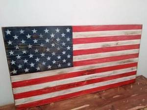 Wooden American Flag Handmade Decorative USA-Made Traditional Distressed - Picture 1 of 6