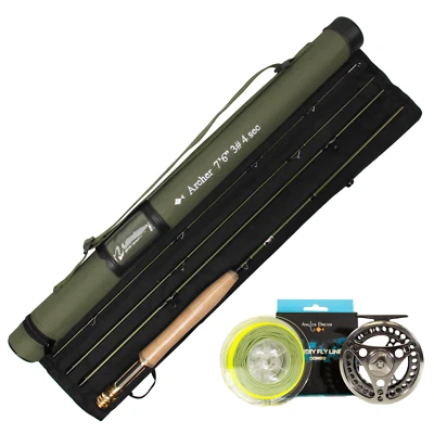 7'6'' 3WT 4Pieces Carbon Archer Fly Fishing Rod &3/4WT Reel MossGreen Line Combo - Image 1 of 4