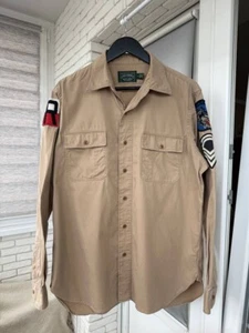 Ralph Lauren Polo Country Military Dragon Patch Shirt Beige Größe L - Bild 1 von 12